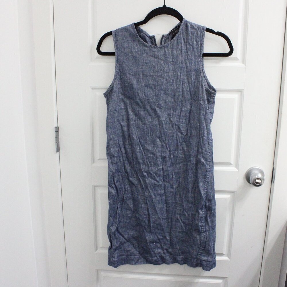 Theory Alderdale Shift Dress Blue Chambray Sleeveless Size 6 Linen Tierra Wash